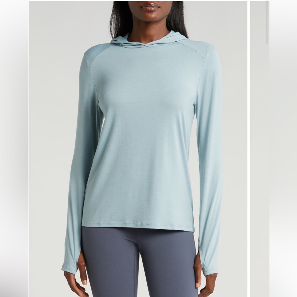 Free Fly Apparel Shade performance- hoodie- Blue Long Sleeve Top